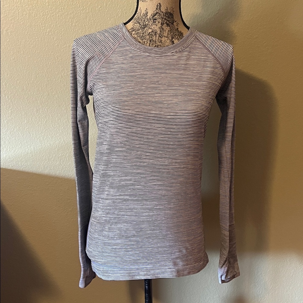lululemon athletica swiftly tech Gray Striped Long Sleeve Top.